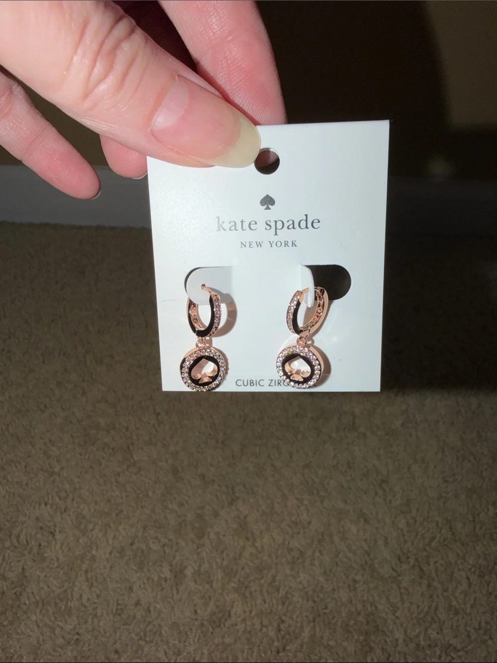 kate spade Rose Gold Earrings & Necklace Set with mini tote & tissue paper